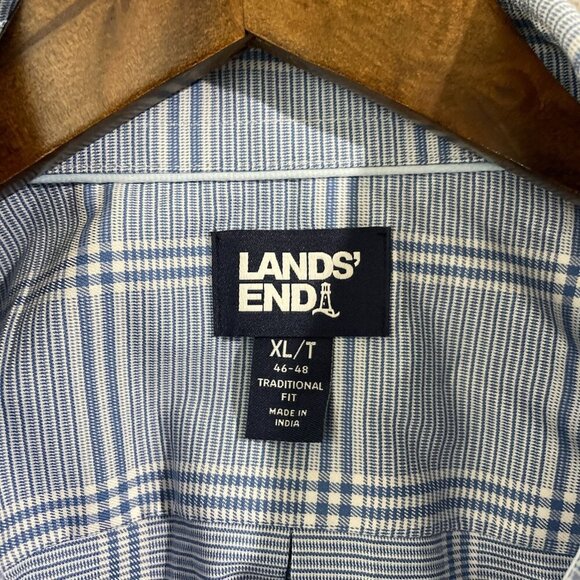 NWOT Lands' End Men's XL Blue & White Plaid Button-Down Shirt Traditional Fit - Picture 5 of 7